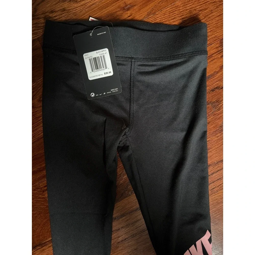 Nike Girls Toddler Black‎ Pink Logo Athletic Stretch Leggings 4T 26J704-F02 NWT
